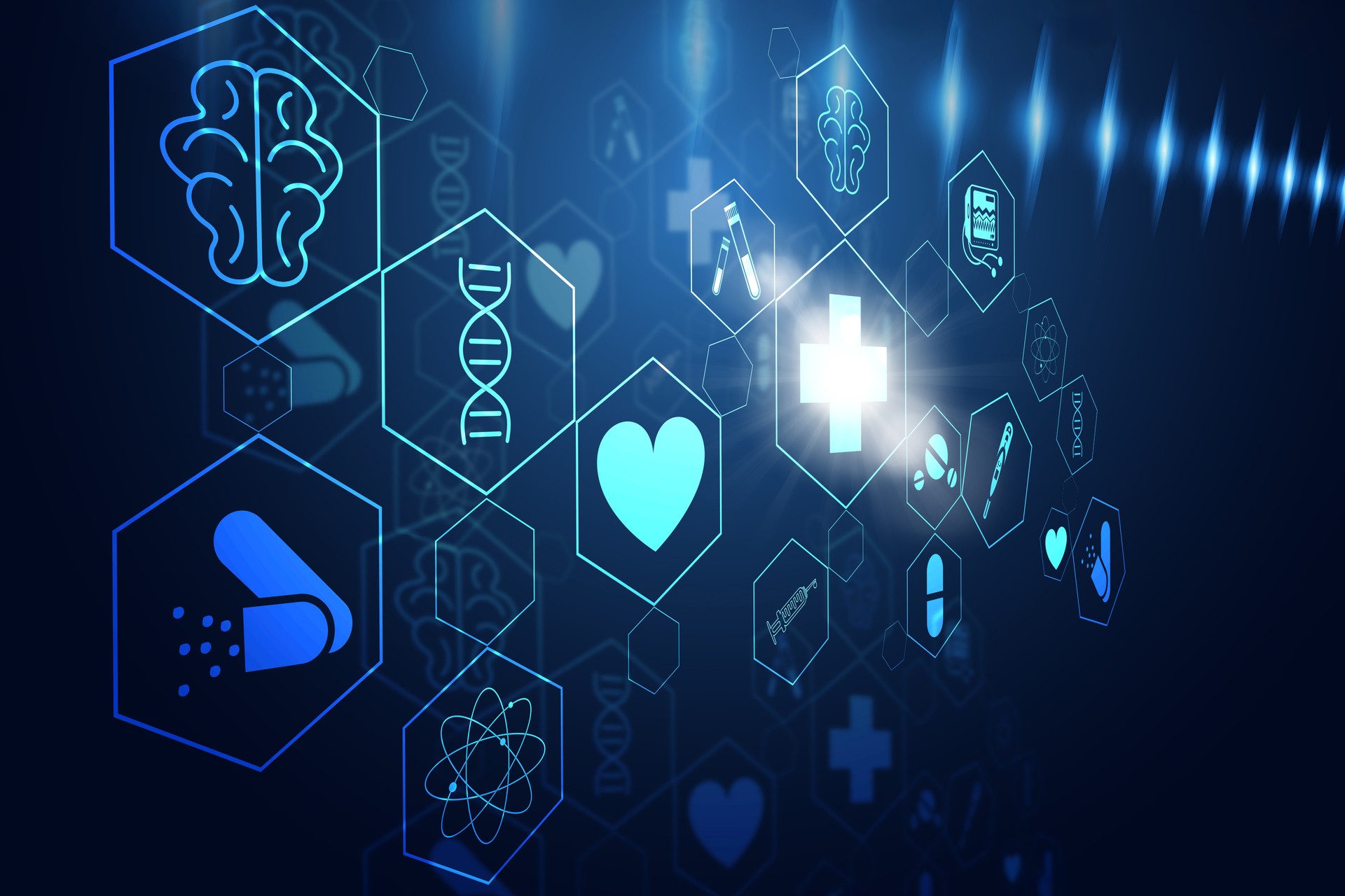 Healthcare network connection on modern virtual interface on hospital background